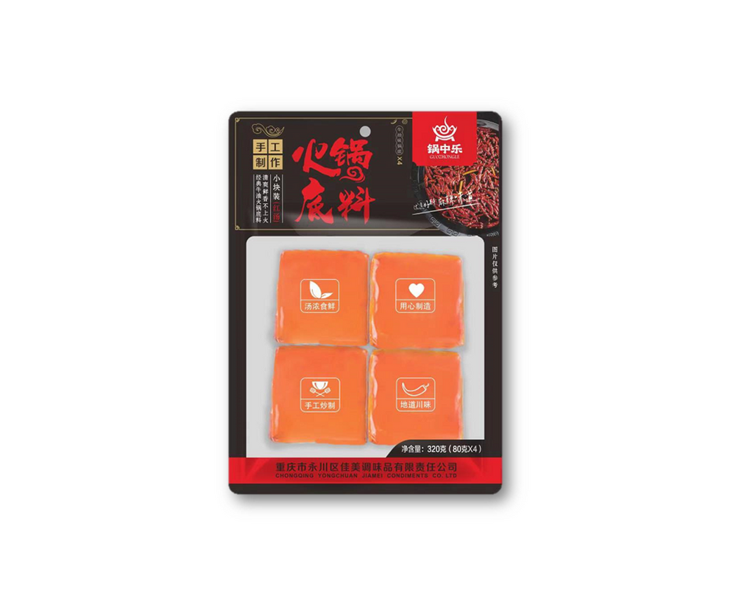 JMT06 - 锅中乐重庆老火锅方块火锅底料(麻辣) Hot pot base (spicy) (80g x 4) x 20